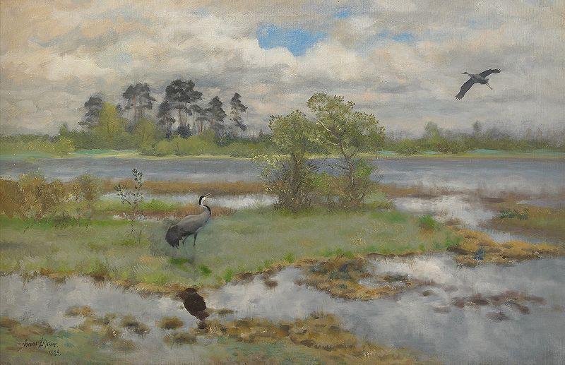 bruno liljefors Landscape With Cranes at the Water France oil painting art